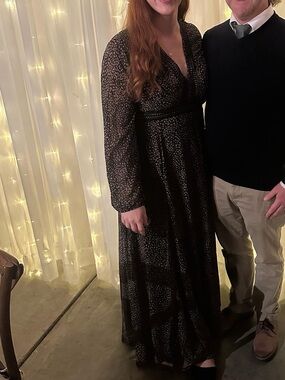 Baltic Born Black Long-Sleeve V-Neck Maxi Dress with Dot Print